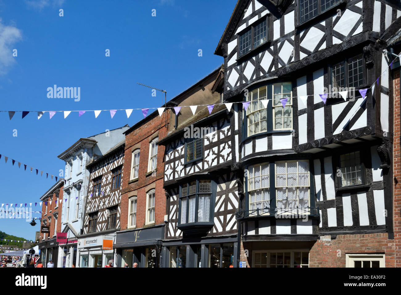 Medieval timber framed buildings, High Street, Ludlow, Shropshire, England, United Kingdom. Europe Stock Photo