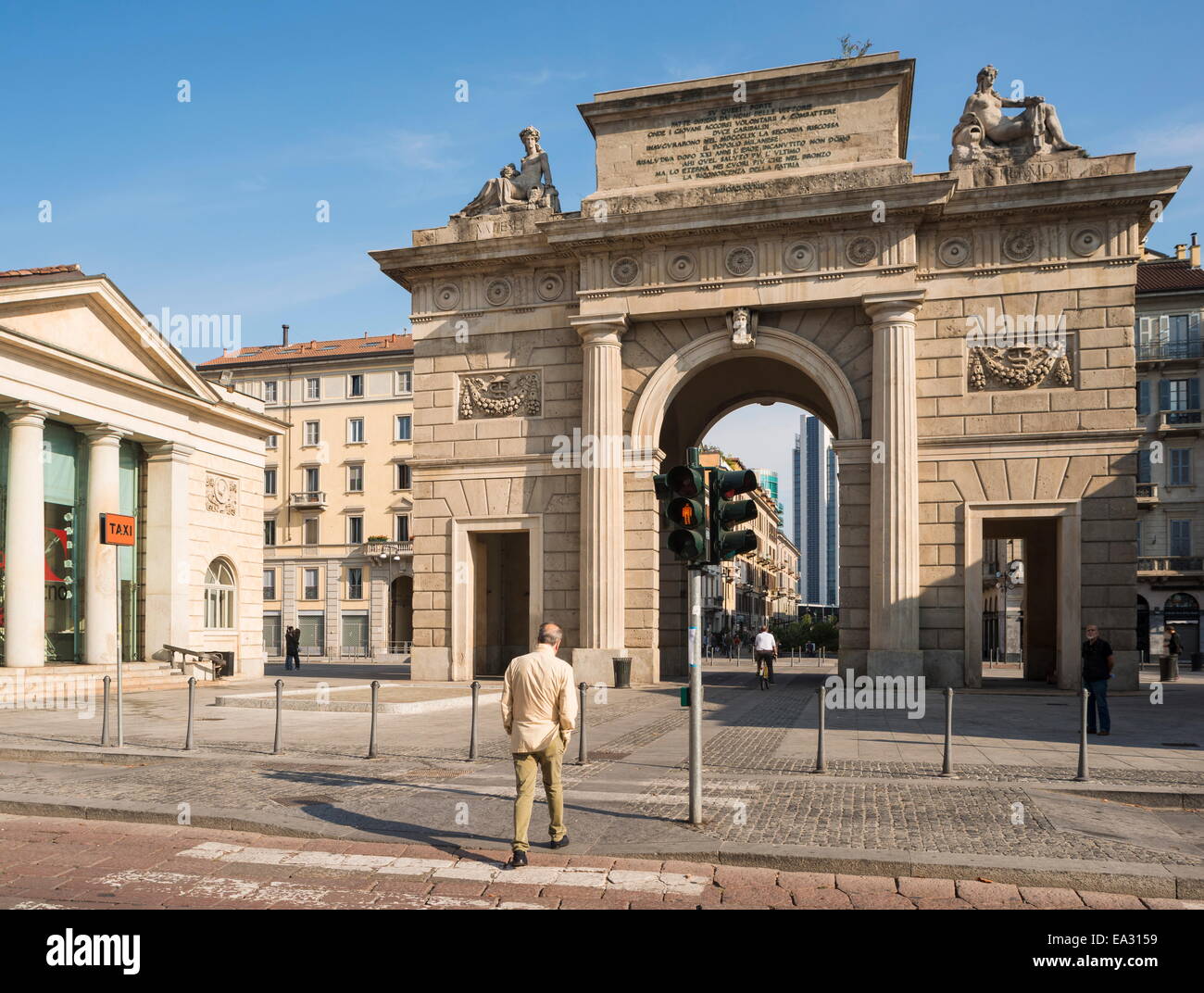 Exterior of Monumento di Porta Garibaldi, Milan, Lombardy, Italy, Europe Stock Photo