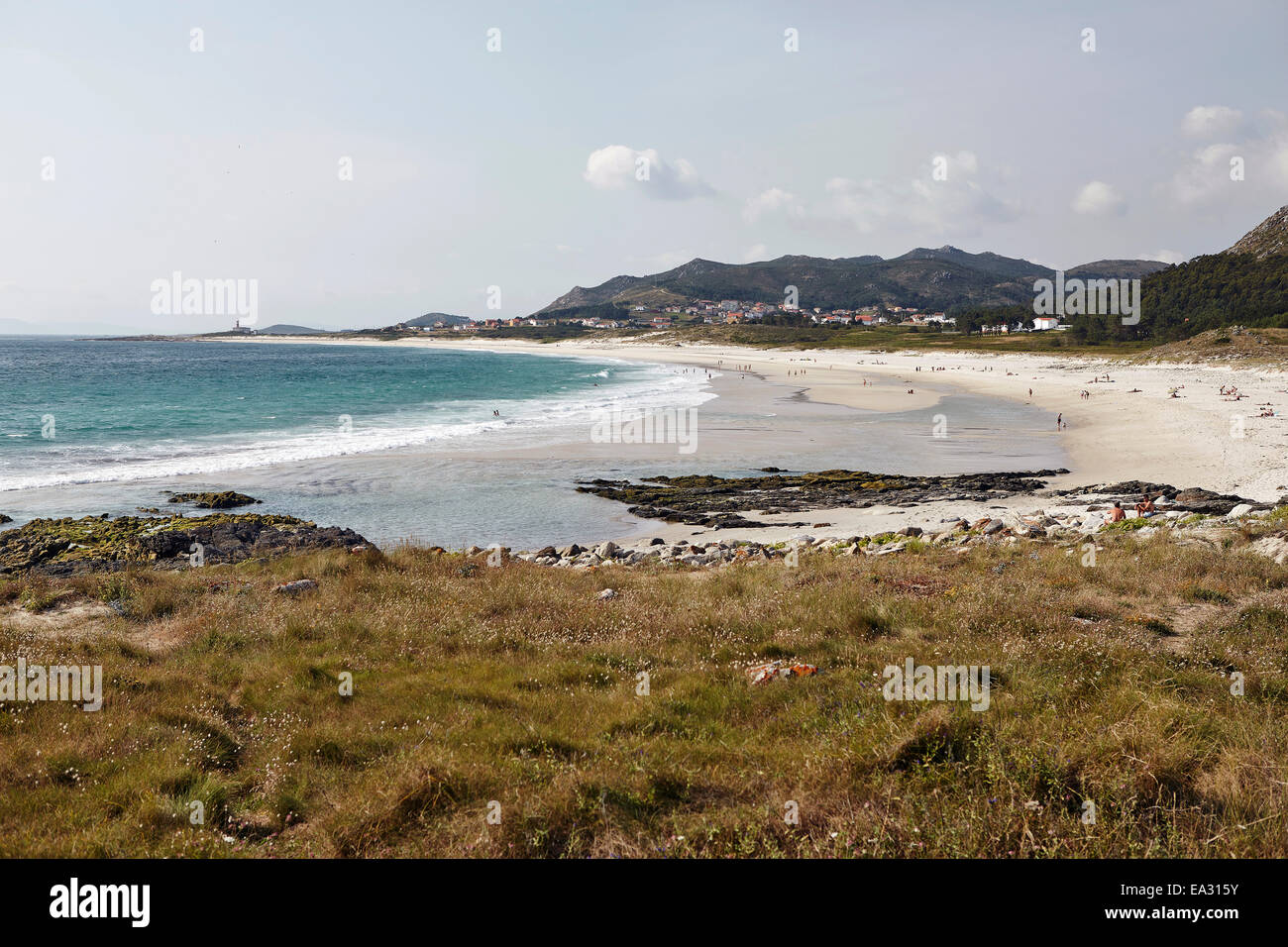 Crescent white sand beach on north eastern coast, Galicia, Spain, Europe Stock Photo