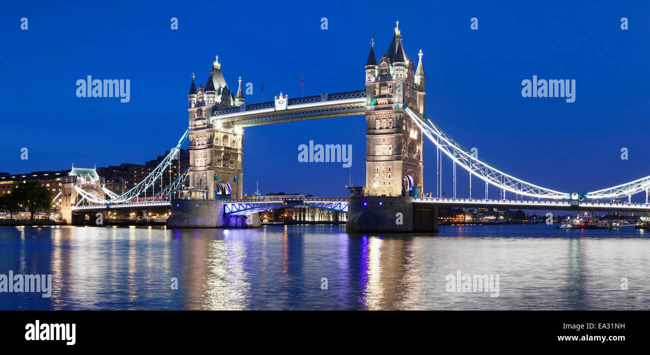 River Thames and Tower Bridge at night, London, England, United Kingdom, Europe Stock Photo