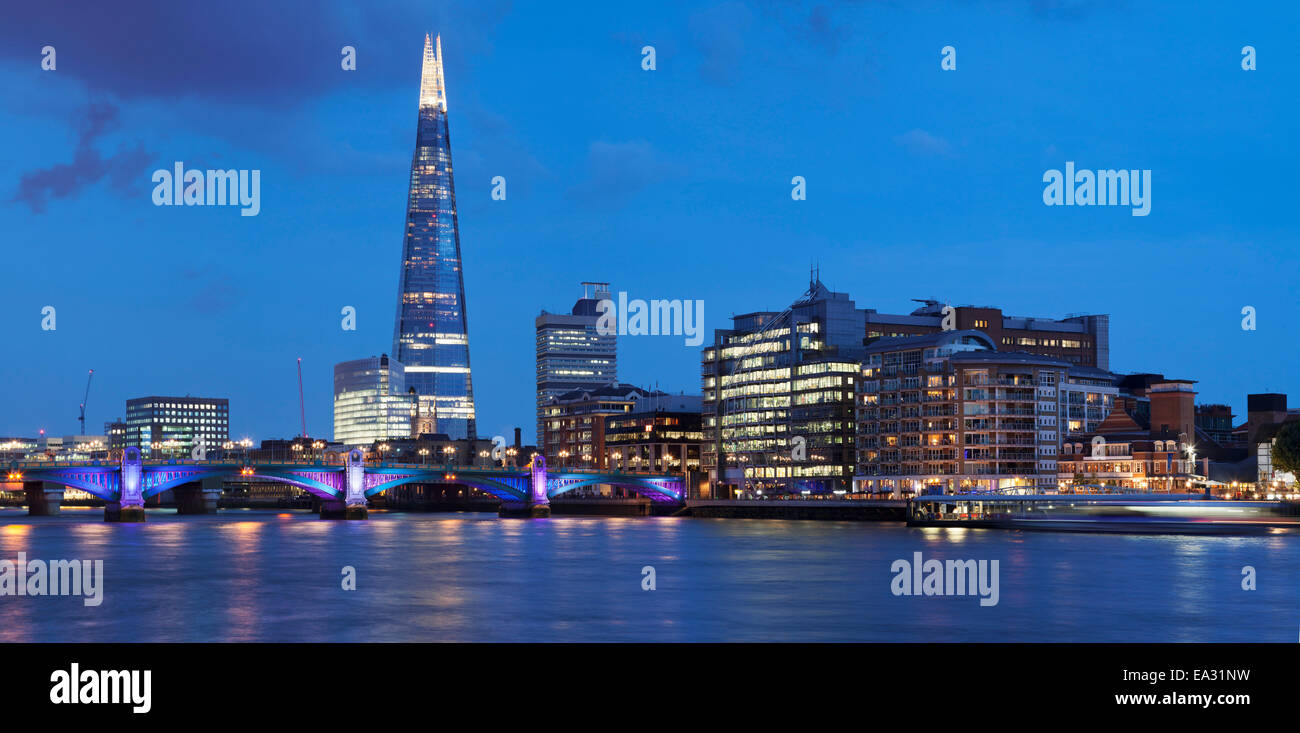 View over River Thames at Southwark with The Shard skyscraper, architect Renzo Piano, London, England, United Kingdom, Europe Stock Photo