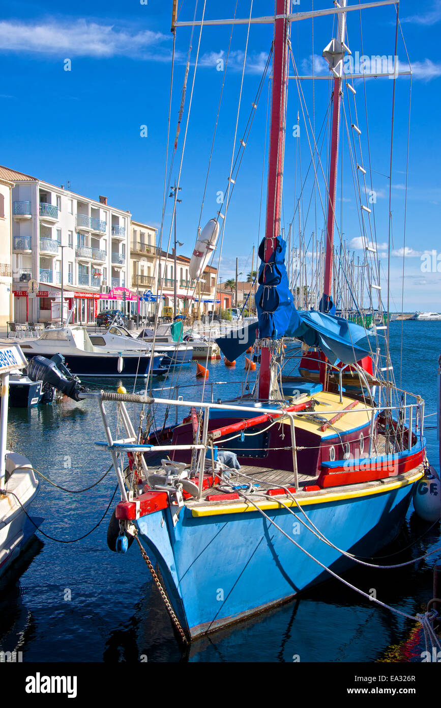 Boats in harbor, Meze, Herault, Languedoc Roussillon region, France, Europe Stock Photo