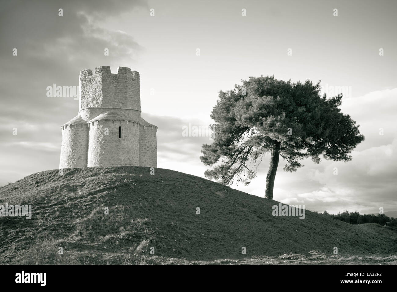 Dalmatian stone church on the hill Stock Photo