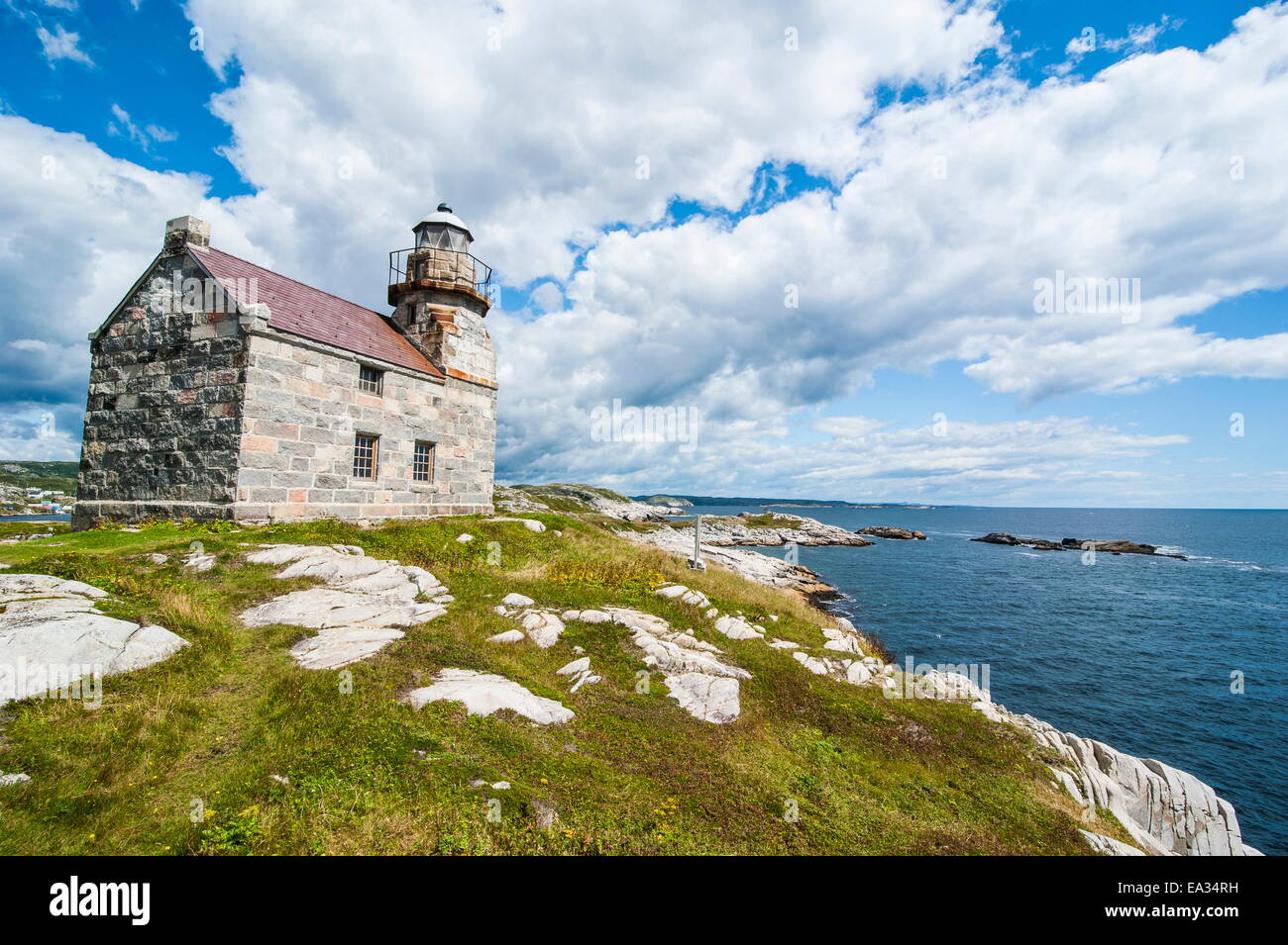Stone lighthouse in Rose Blanche, remote village in southern Newfoundland, Canada, North America Stock Photo