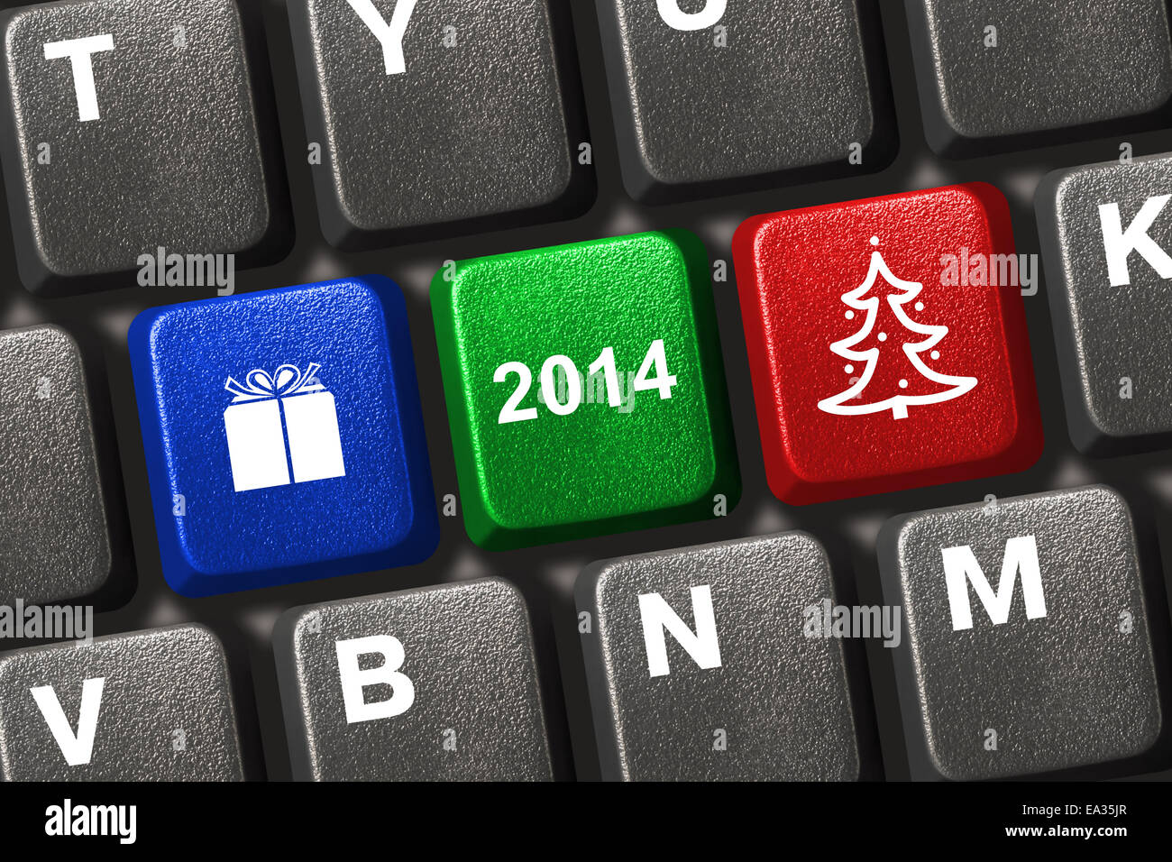 Red computer keyboard with christmas tree symbol hi-res stock ...