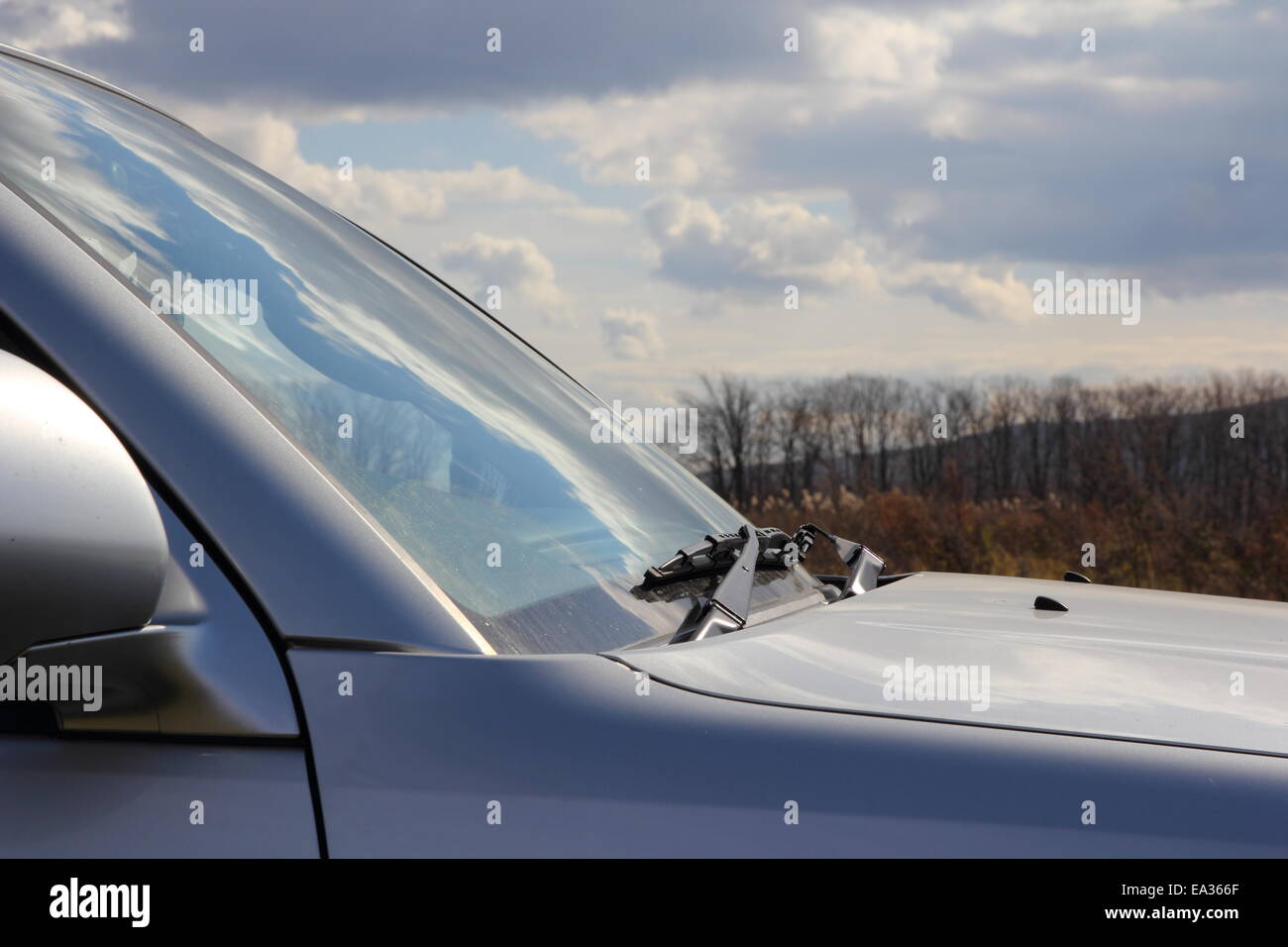 Windshield of the car an wipers. Stock Photo
