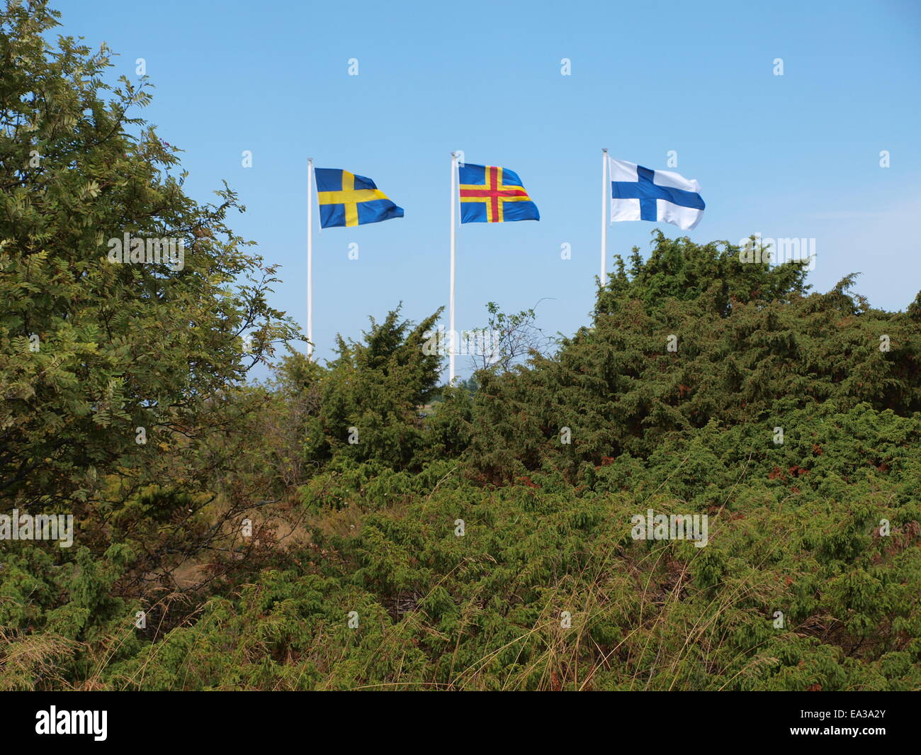 Flags Of Sweden Aland Finland Stock Photo Alamy