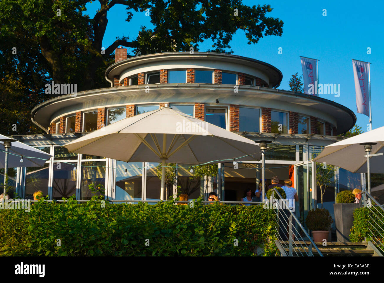 Cafe Ambiente, in building designed for women against alcohol (1929), Weser riverside park, Steintor area, Viertel district, Bre Stock Photo