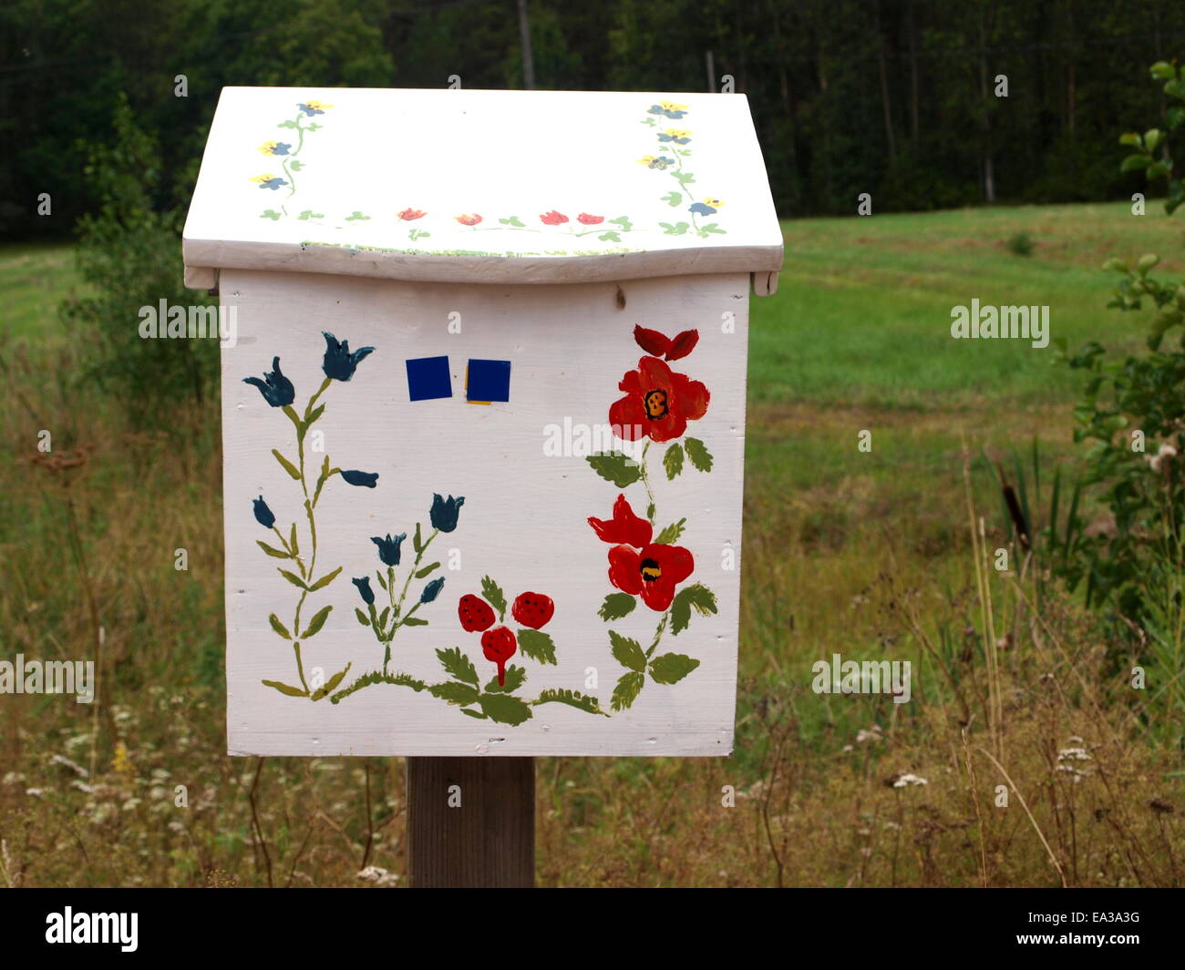 Painted mailbox on Aland, Finland Stock Photo