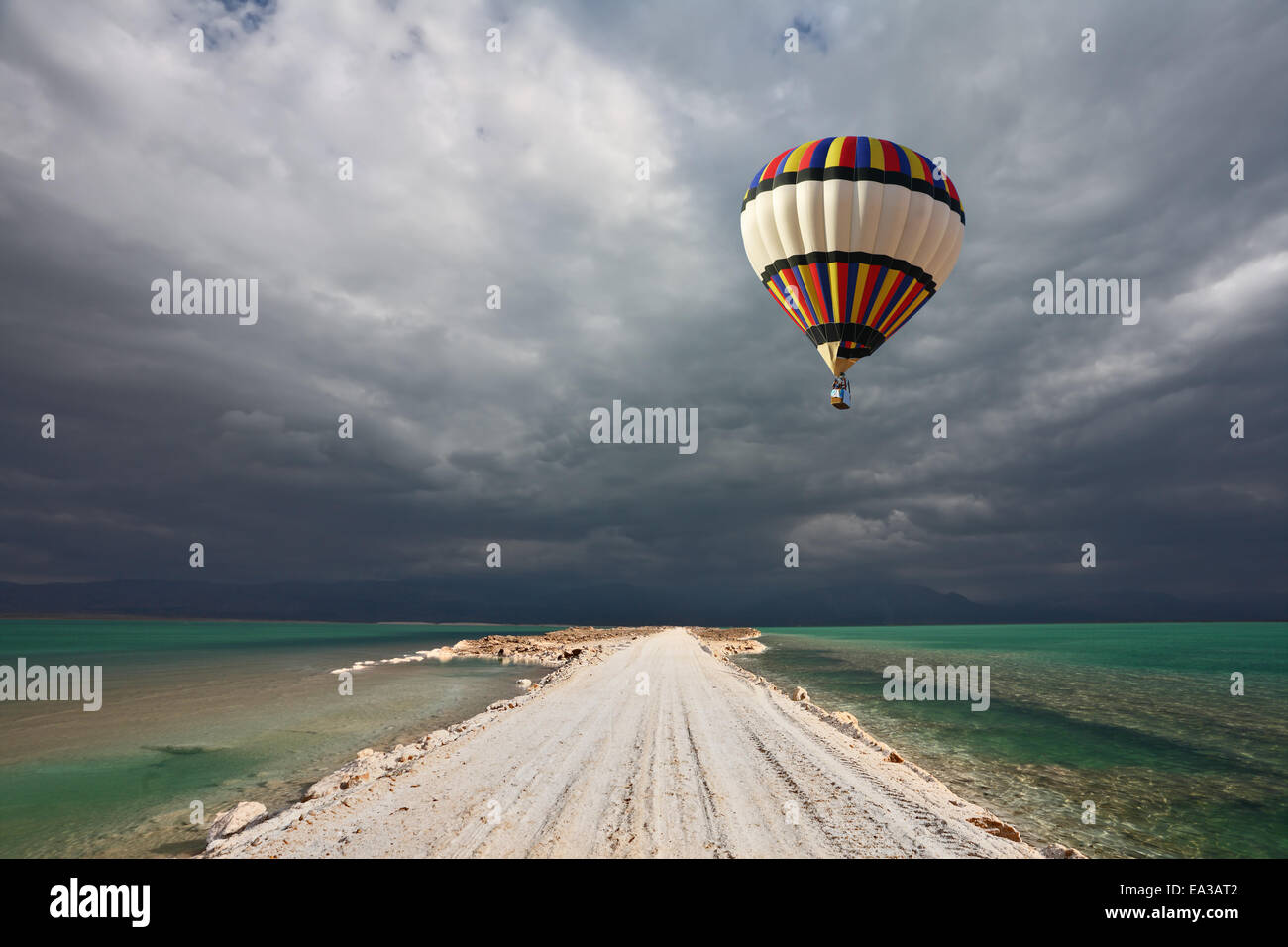 The balloon flying in a thunderstorm Stock Photo