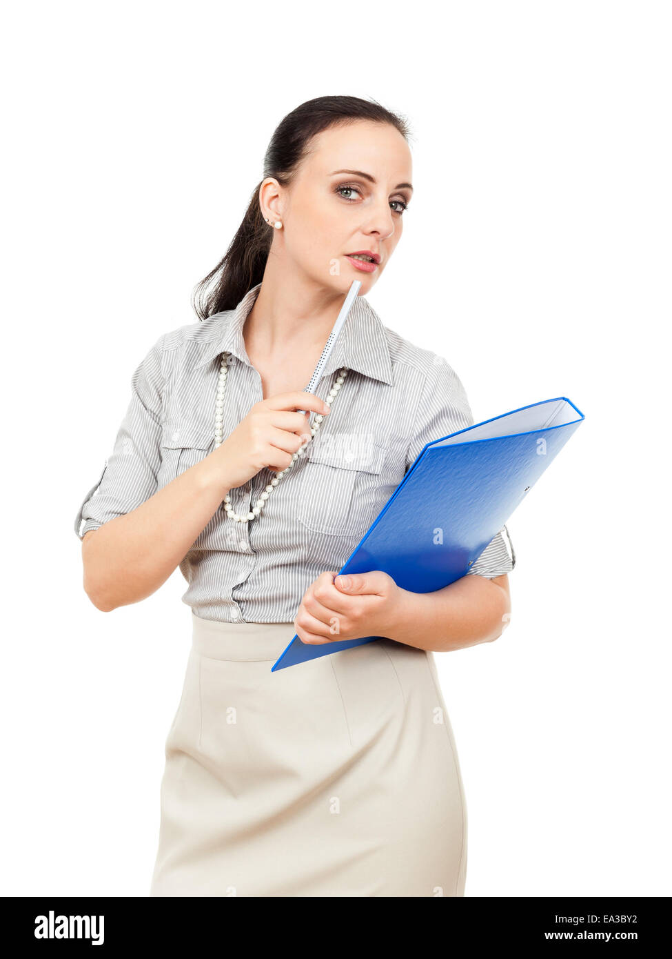 business woman with a blue folder Stock Photo - Alamy