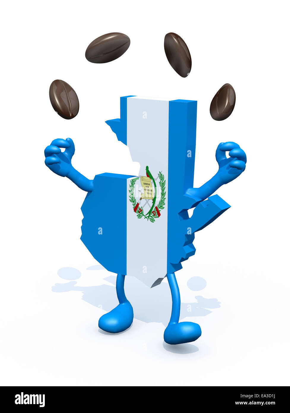 guatemala map with arms, legs does the juggler with coffee beans Stock Photo