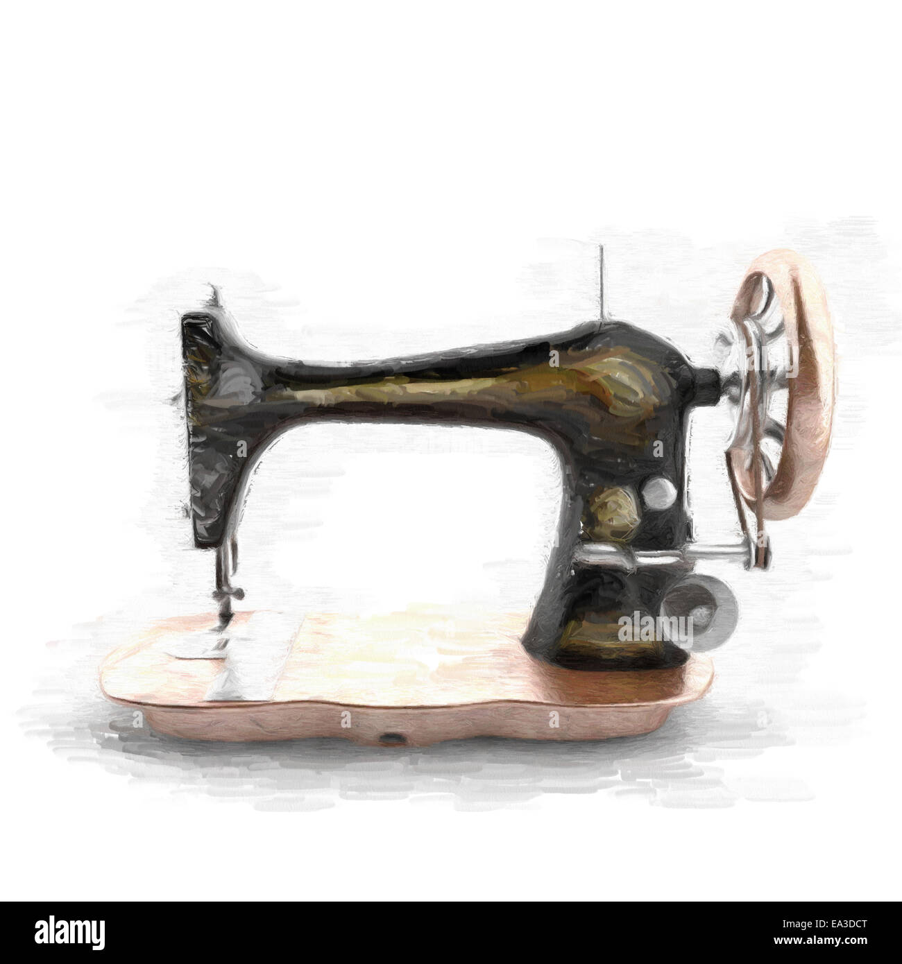 watercolor painted Antique sewing-machine Stock Photo