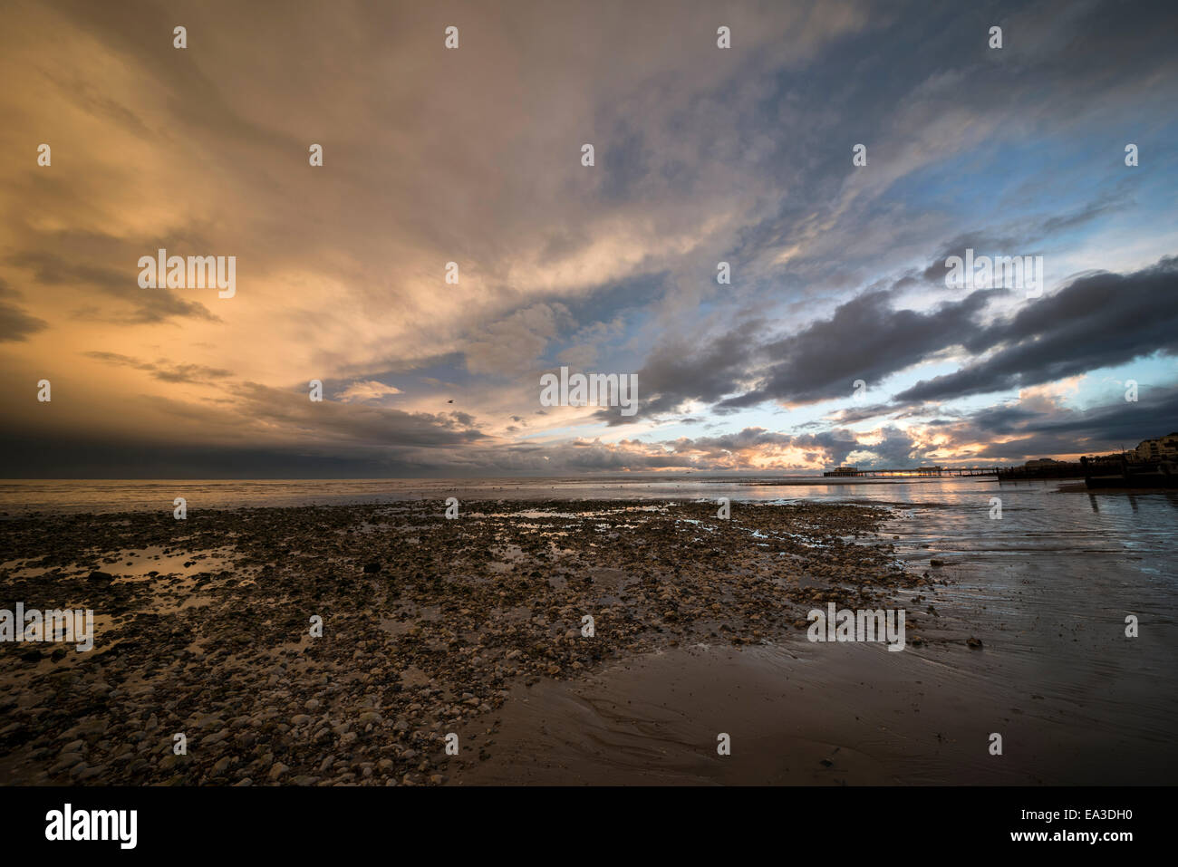 Awesome clouds over Worthing Beach, West Sussex, UK Stock Photo