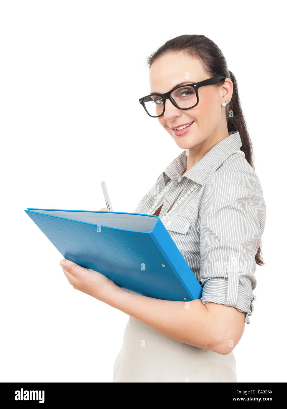 business woman with a blue folder Stock Photo - Alamy