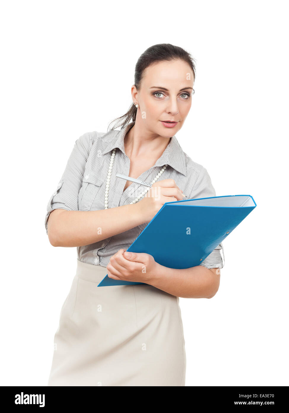 business woman with a blue folder Stock Photo - Alamy