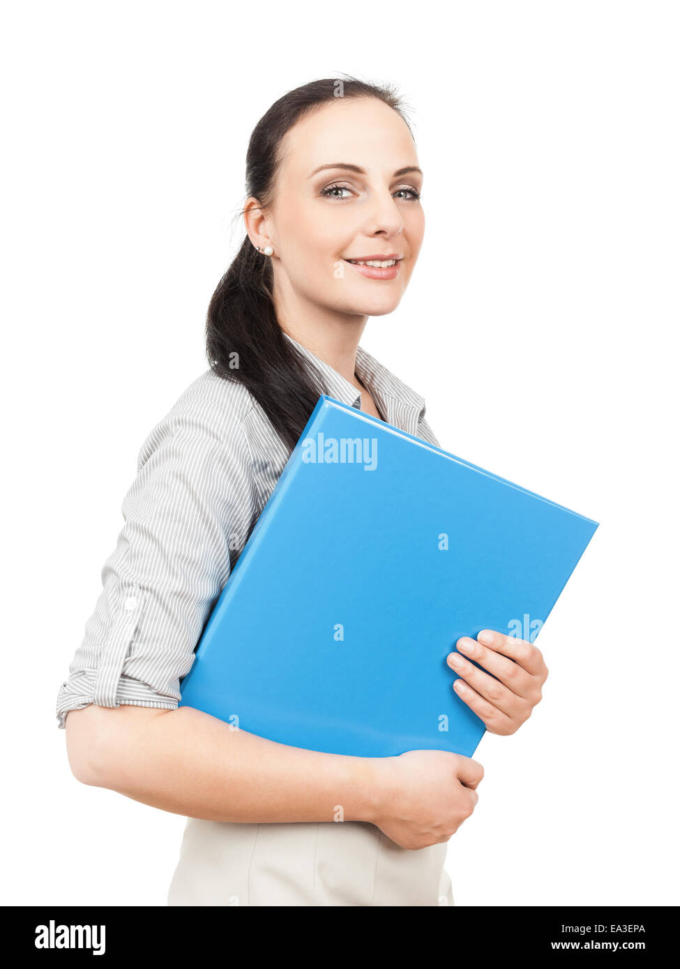 business woman with a blue folder Stock Photo - Alamy