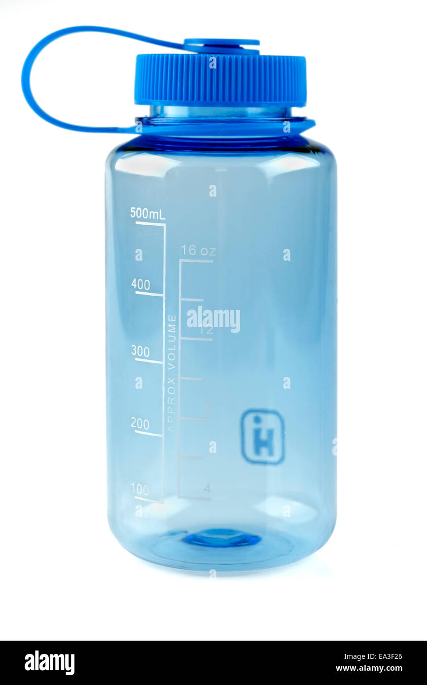 500ml blue screw top approximate volume plastic measured drinks container with secured top Stock Photo