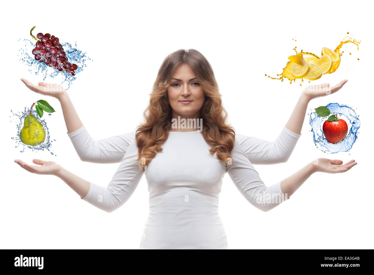 smiling woman with fruits isolated Stock Photo - Alamy