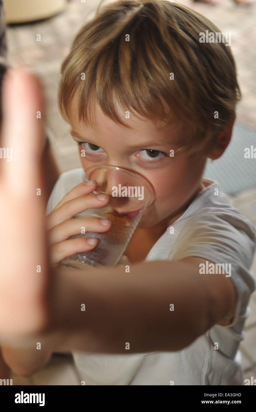 Boy saying stop Stock Photo