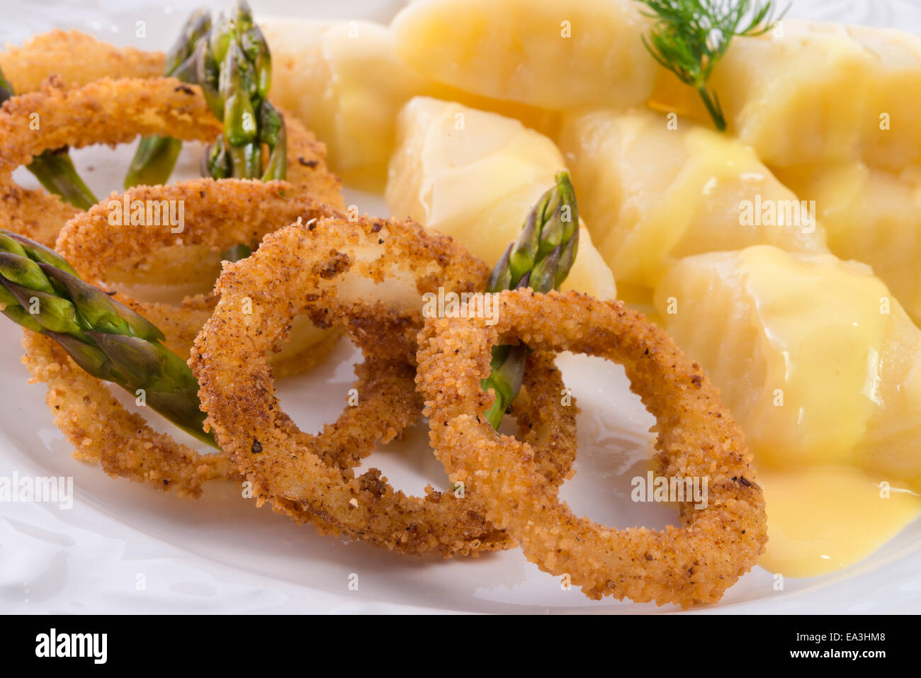 Onion ring white potato dumpling Stock Photo Alamy
