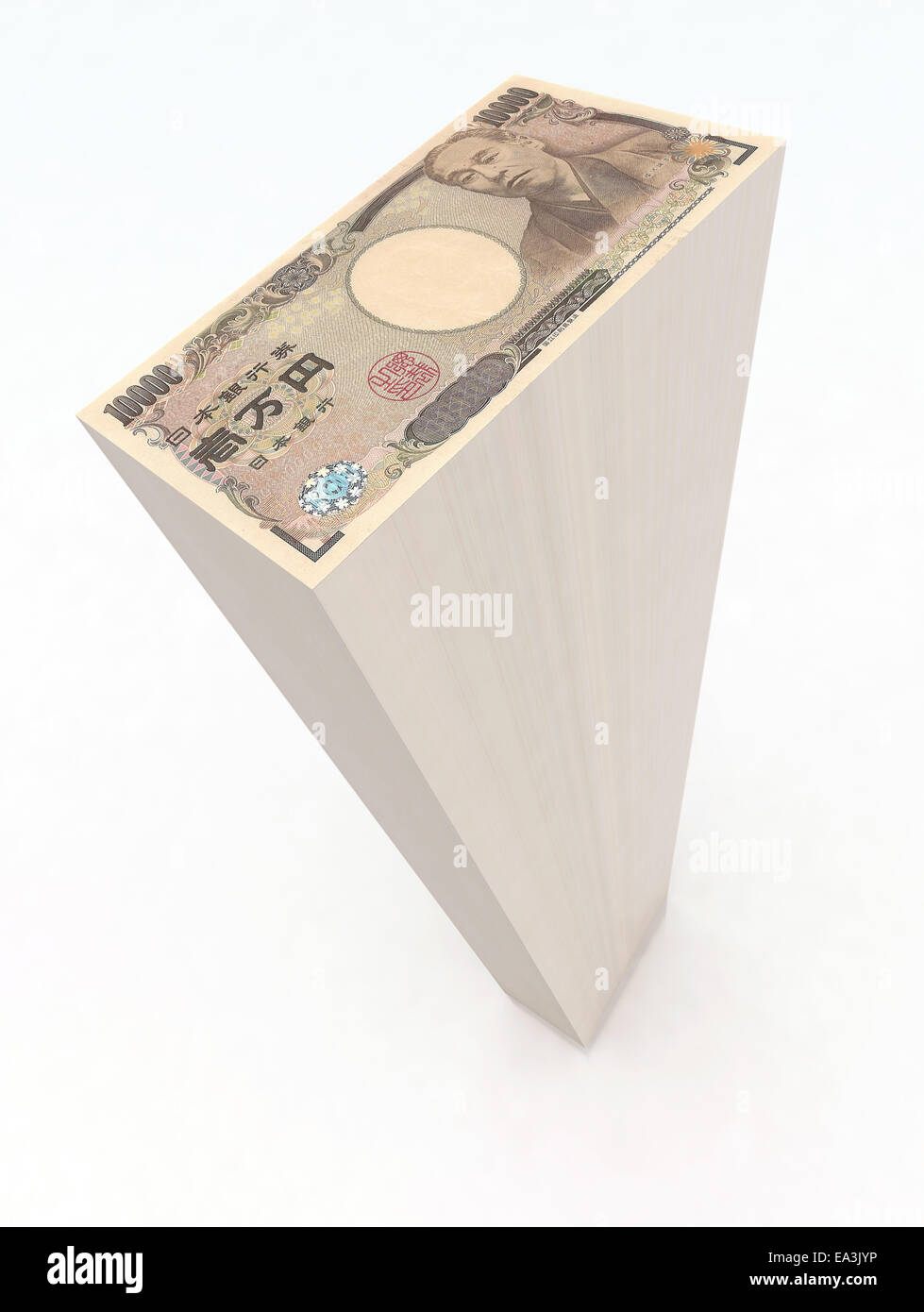 Japanese Yen banknotes Tower, 3d illustration Stock Photo