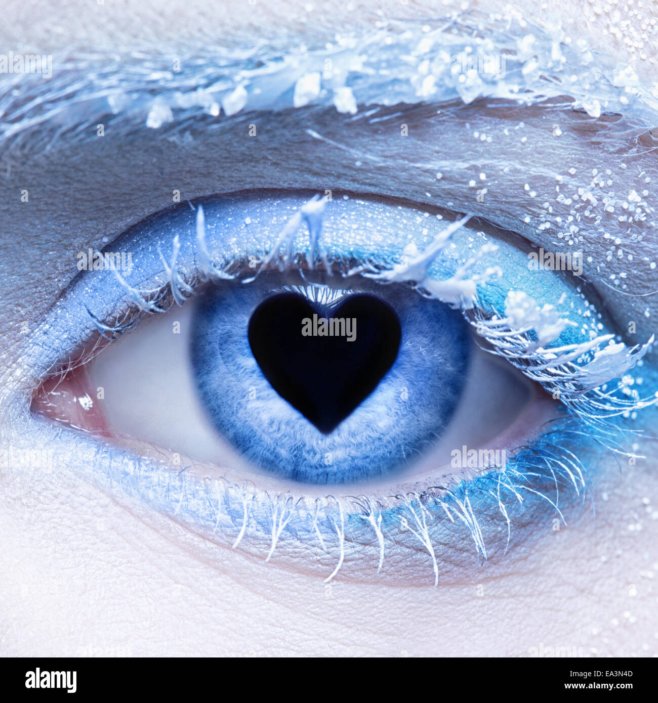 frozen eye zone makeup  and pupil in for of heart Stock Photo