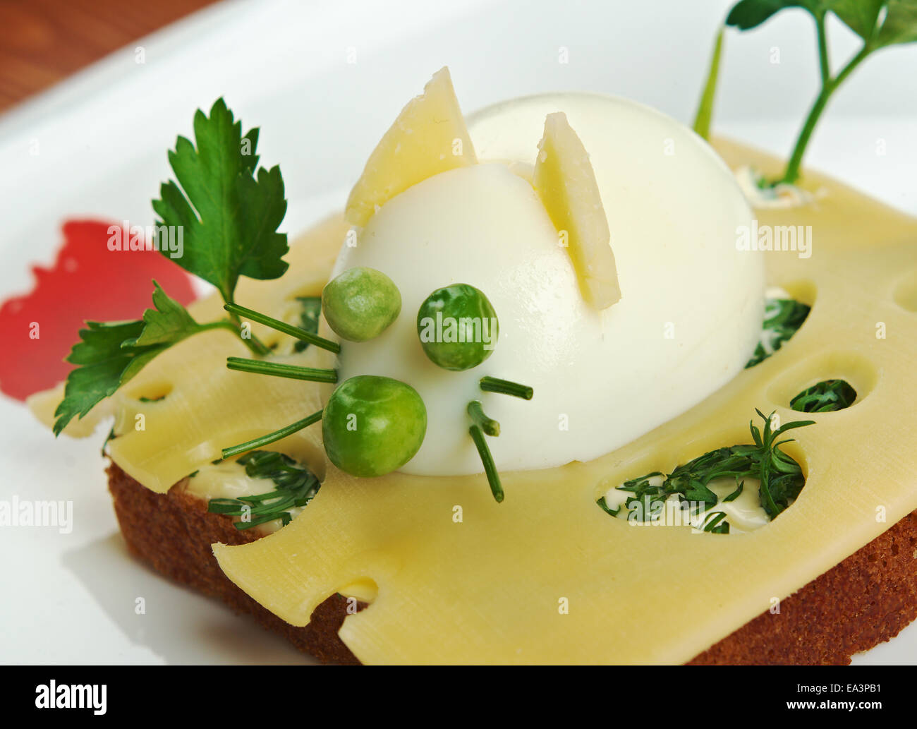 child breakfast.Mice made from eggs Stock Photo