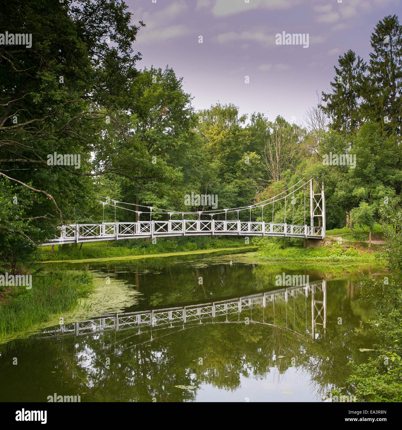 Bridge over river in the park, Moscow region, Russia Stock Photo