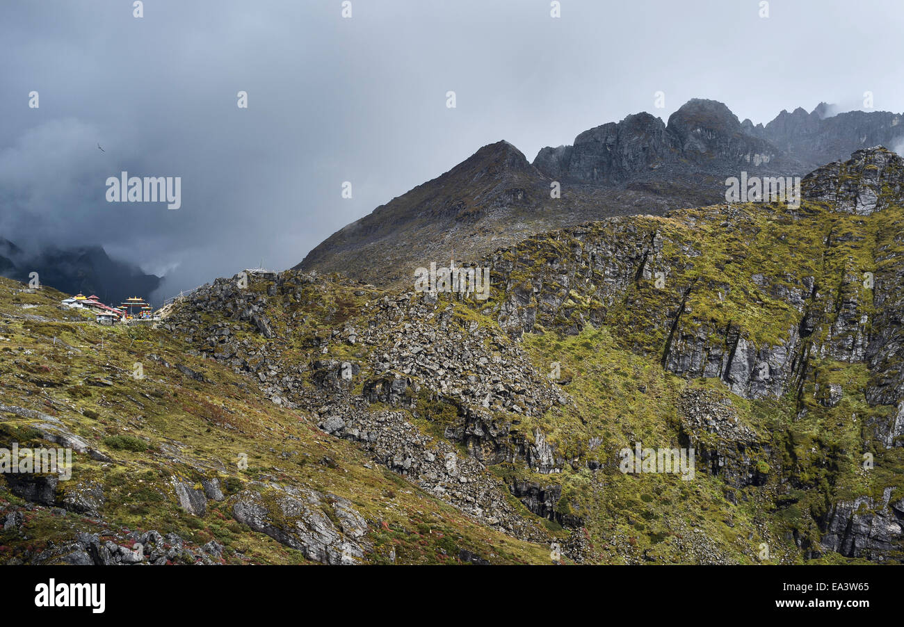 Sela Pass, 14000 ft above sea level in the Himalayas, the entrance to Tawang at dawn, western Arunachal Pradesh, India Stock Photo
