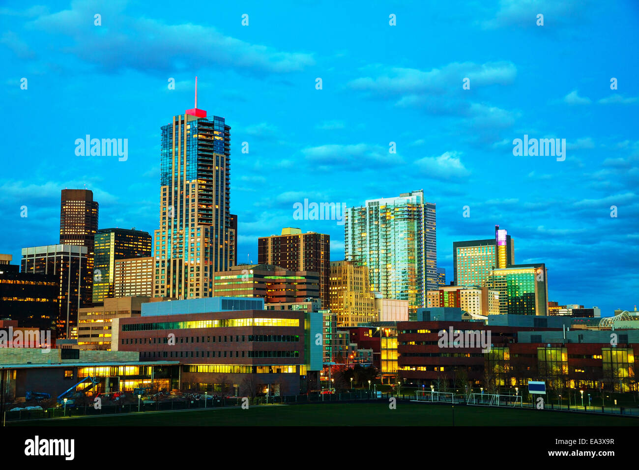 Downtown Denver, Colorado at the night time Stock Photo