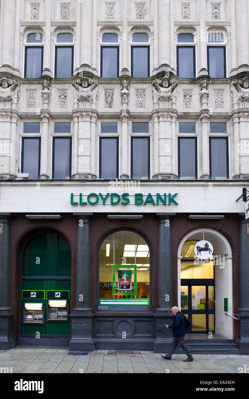 A general view of a Lloyds Bank on Queen Street in Cardiff, south Wales. Stock Photo