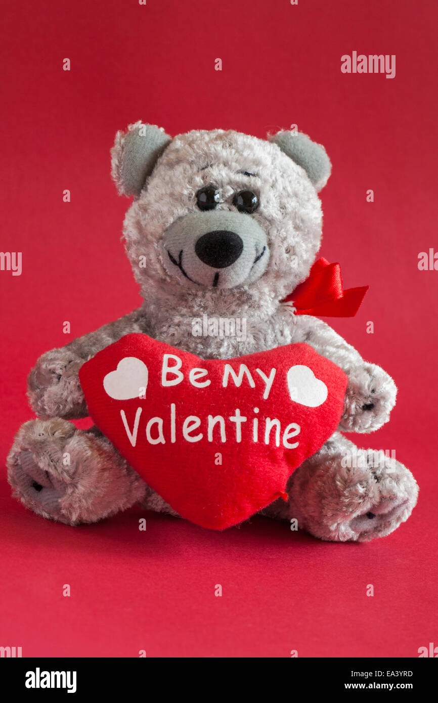 Be My Valentine Teddy bear soft cuddly toy sitting on red