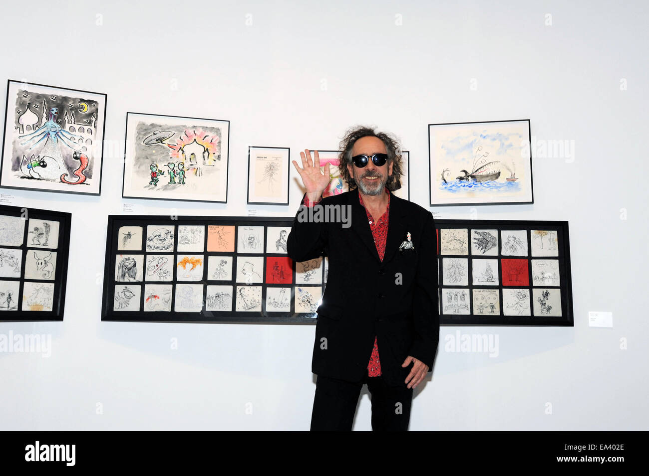 Tim Burton attends opening ceremony for 'The World of Tim Burton' exhibition at Roppongi Hills, Tokyo in Japan Oct.31 2014. Stock Photo