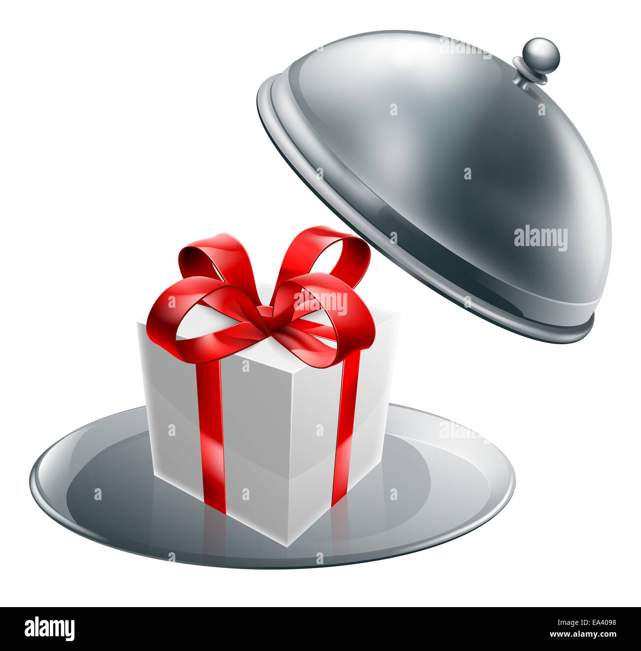 Gift silver tray luxury platter concept of a present being served on a silver platter Stock Photo