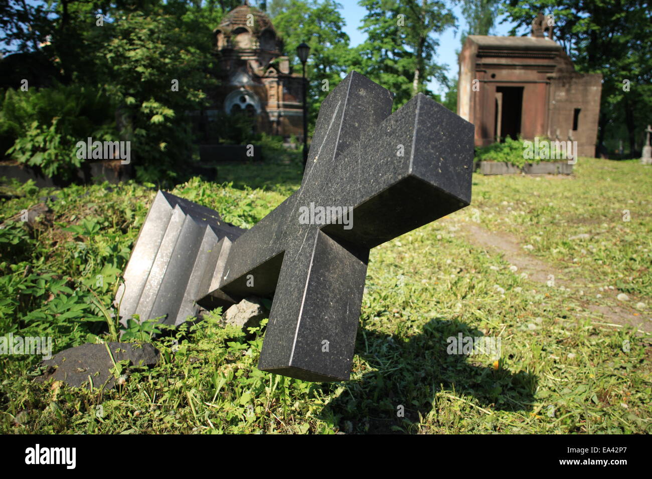felled grave cross Stock Photo
