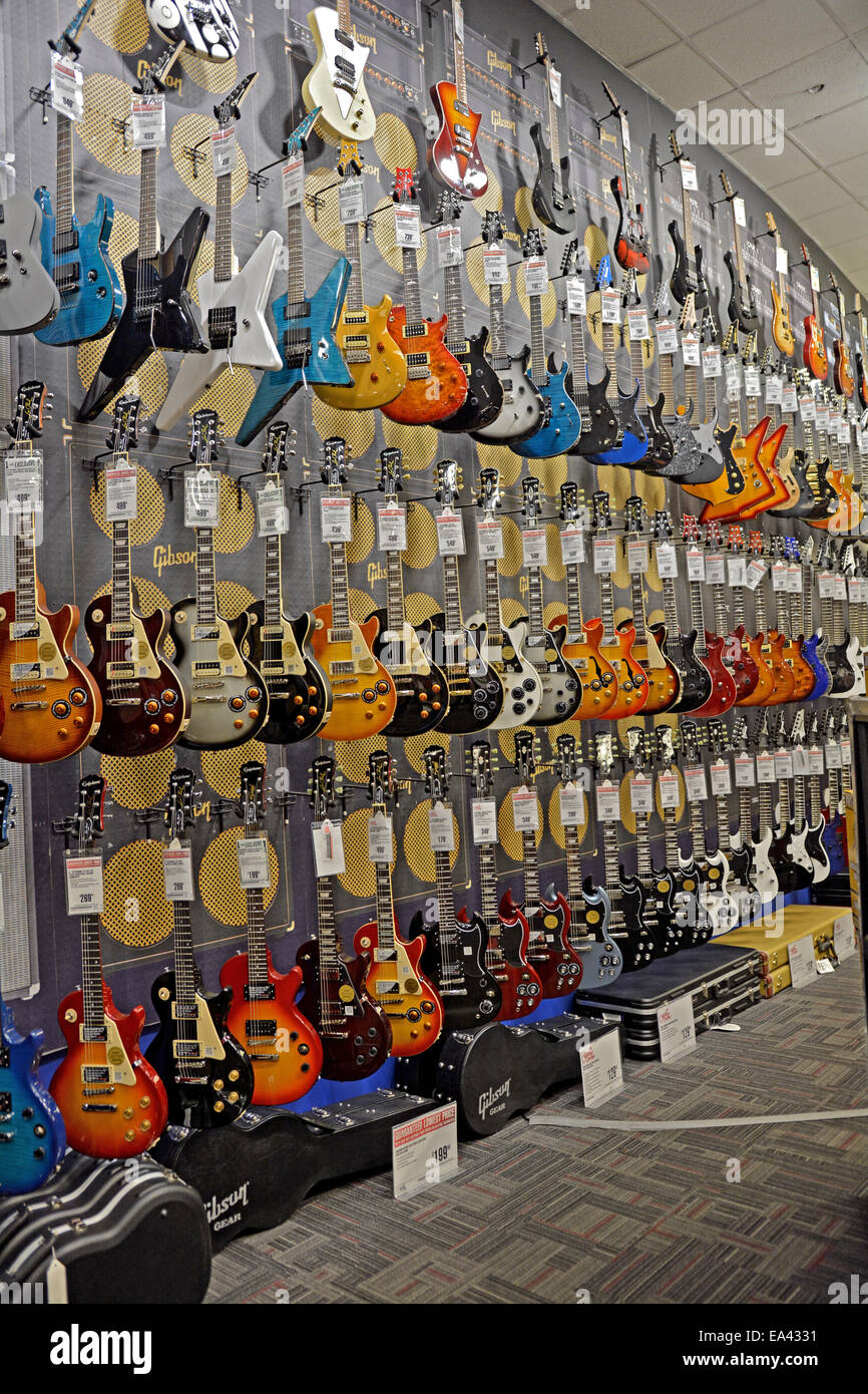 New Epiphone, Fender & Gibson guitars for sale at the Guitar Center on West  14th Street in Manhattan, New York, City Stock Photo - Alamy