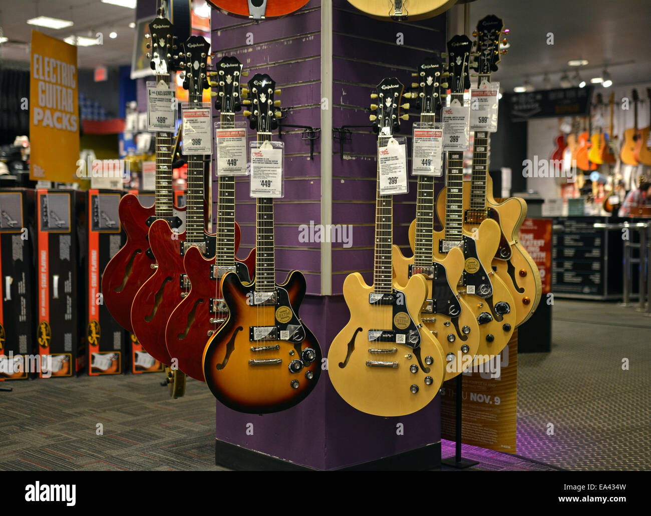 New Epiphone guitars for sale at the Guitar Center on West 14th Street in  Manhattan, New York, City Stock Photo - Alamy