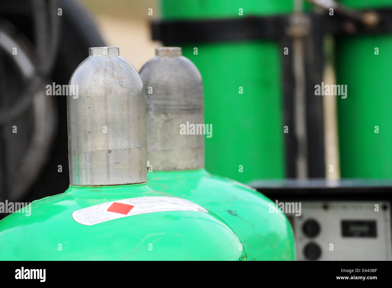 Gas cylinders on construction site Stock Photo