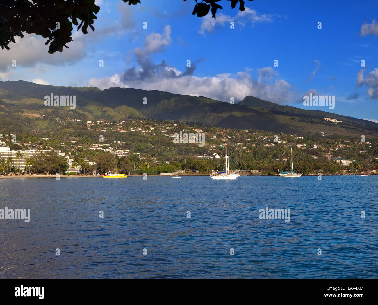 Bay with yachts. Tahiti. Stock Photo