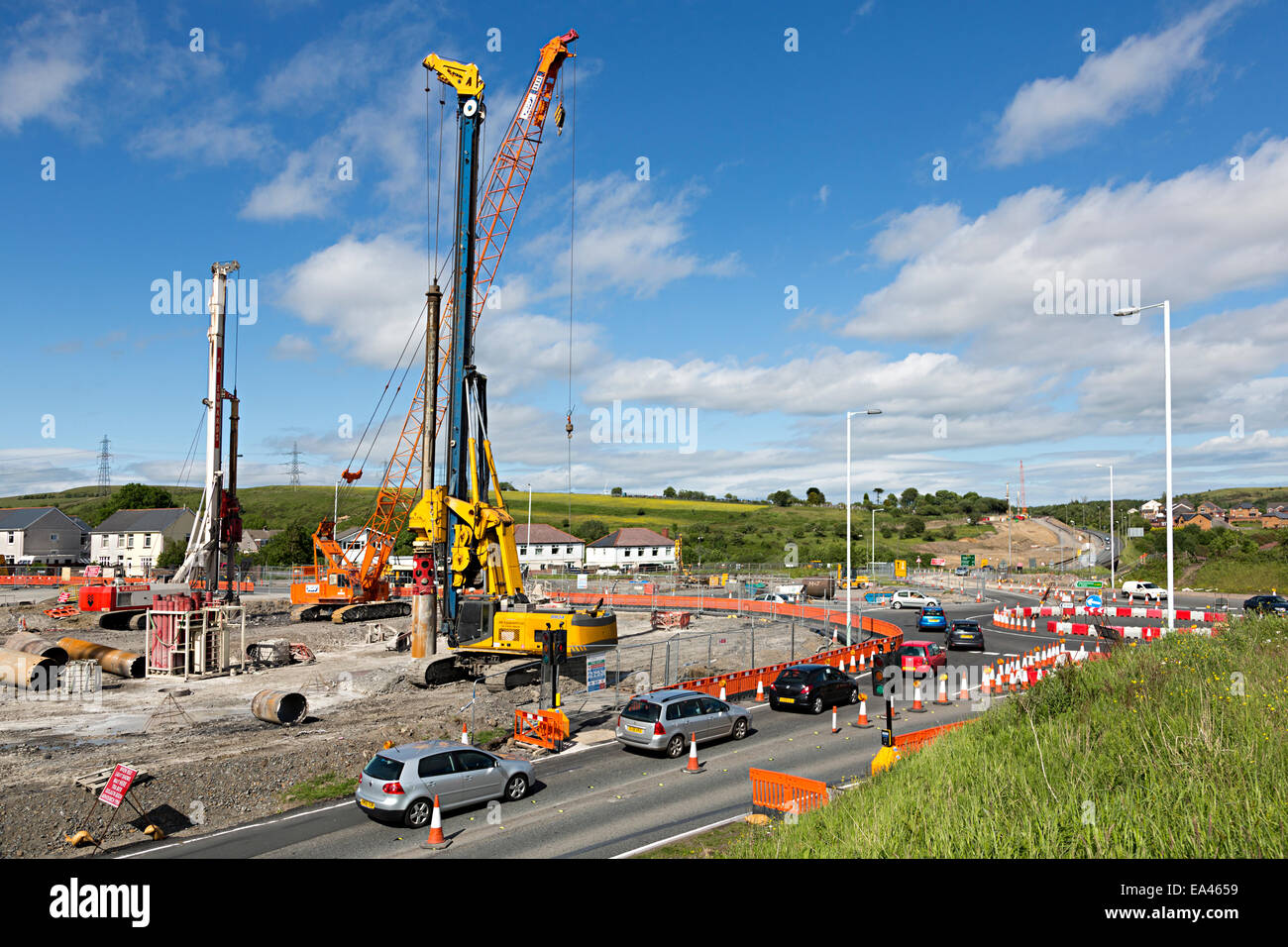 Roadworks during rebuilding the Heads of the Valleys A465 Road with