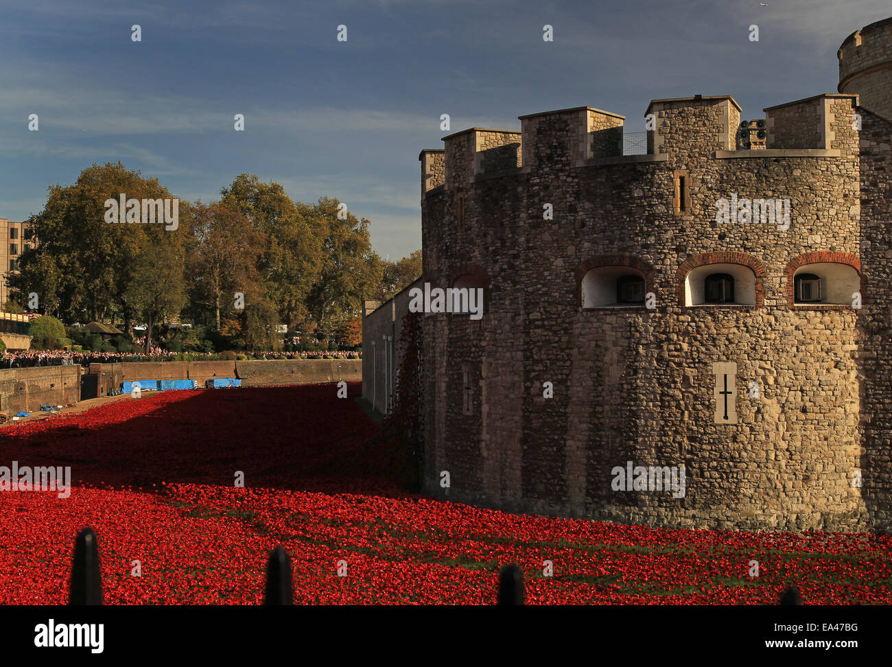 Ceramic poppy installation Blood Swept Lands and Seas Of Red at The Tower of London Stock Photo