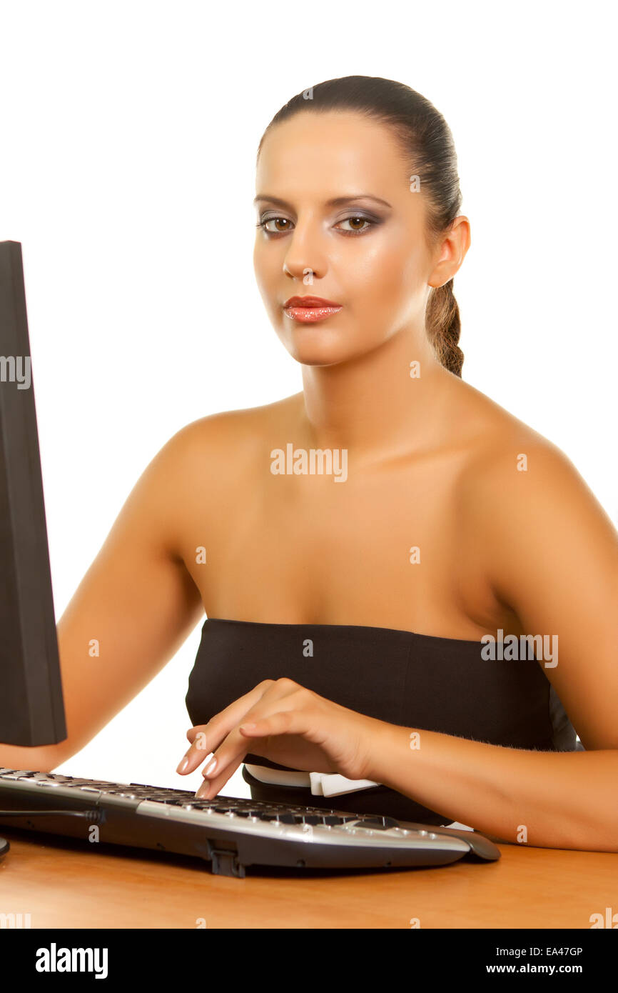 business woman at office desk Stock Photo Alamy