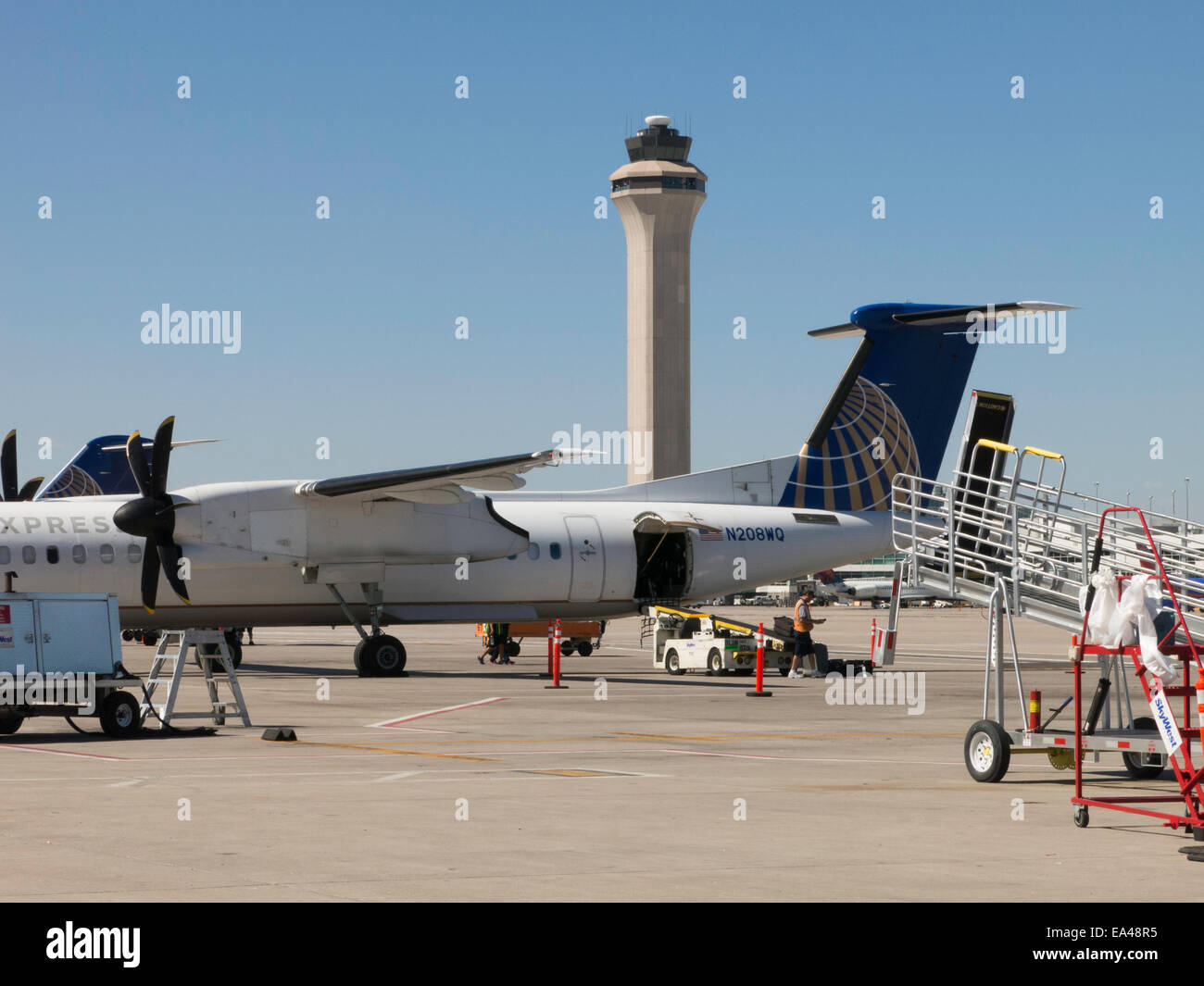 United Aircraft, Airport Gate and Taxi Area,  Denver Airport, USA Stock Photo