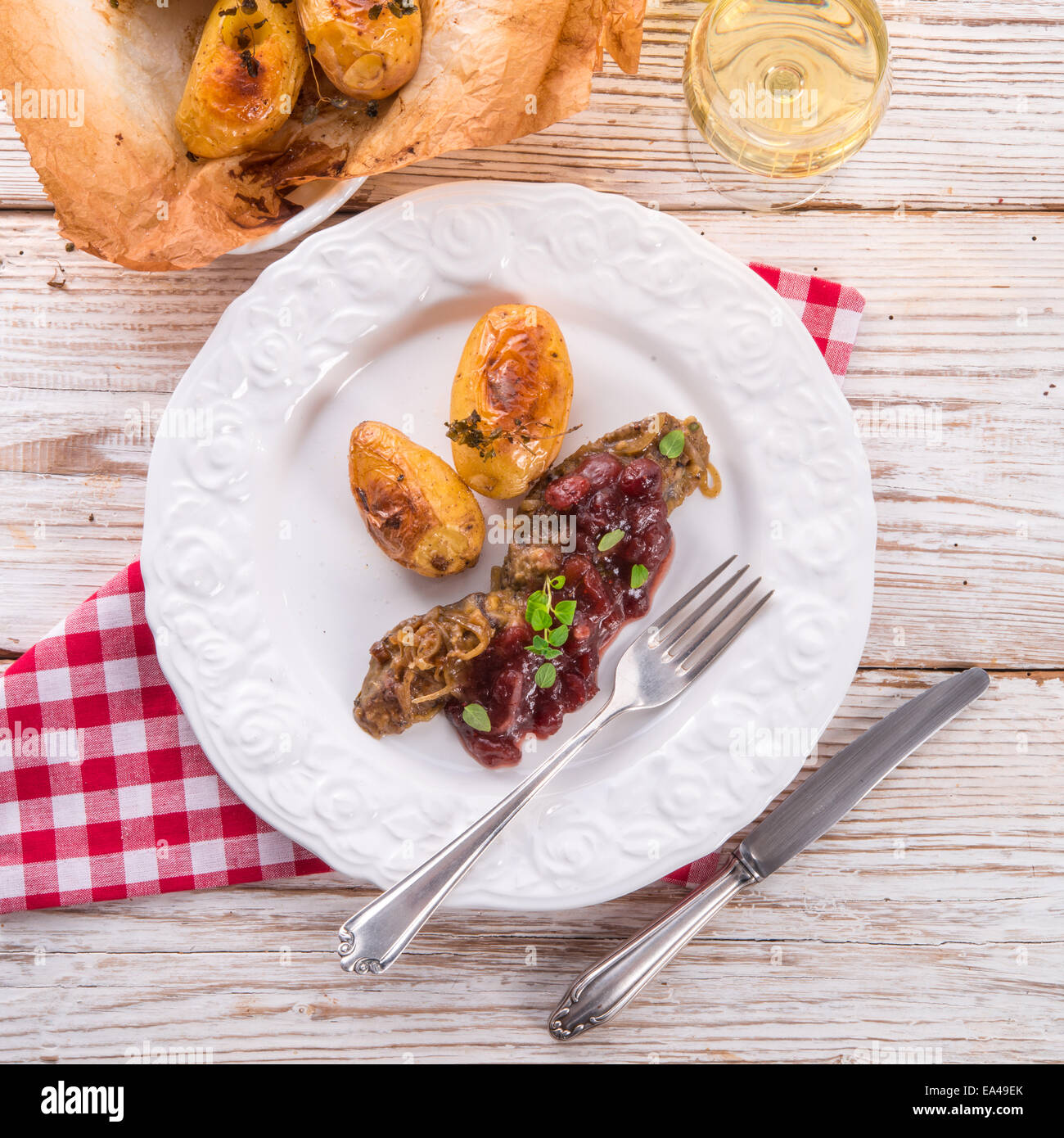 roasted liver with bake potato Stock Photo Alamy
