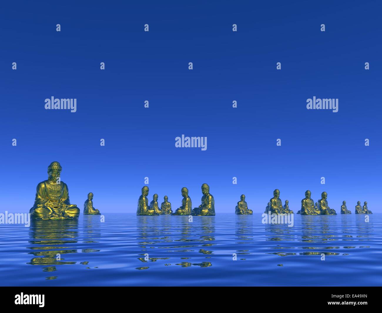 Many buddhas 3D render Stock Photo Alamy