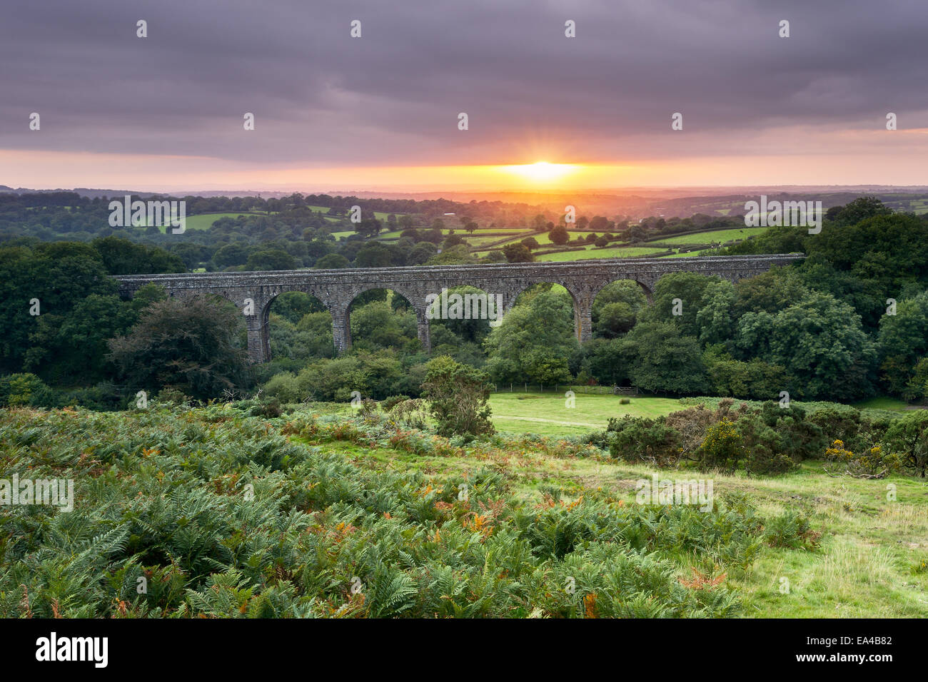 Sunset from Lake Viaduct Dartmoor National Park Devon Uk Stock Photo