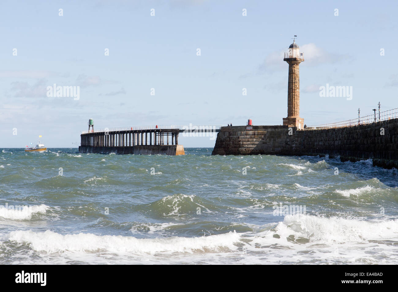 Whitby harbour looking over to west pier, North Yorkshire, England Stock Photo