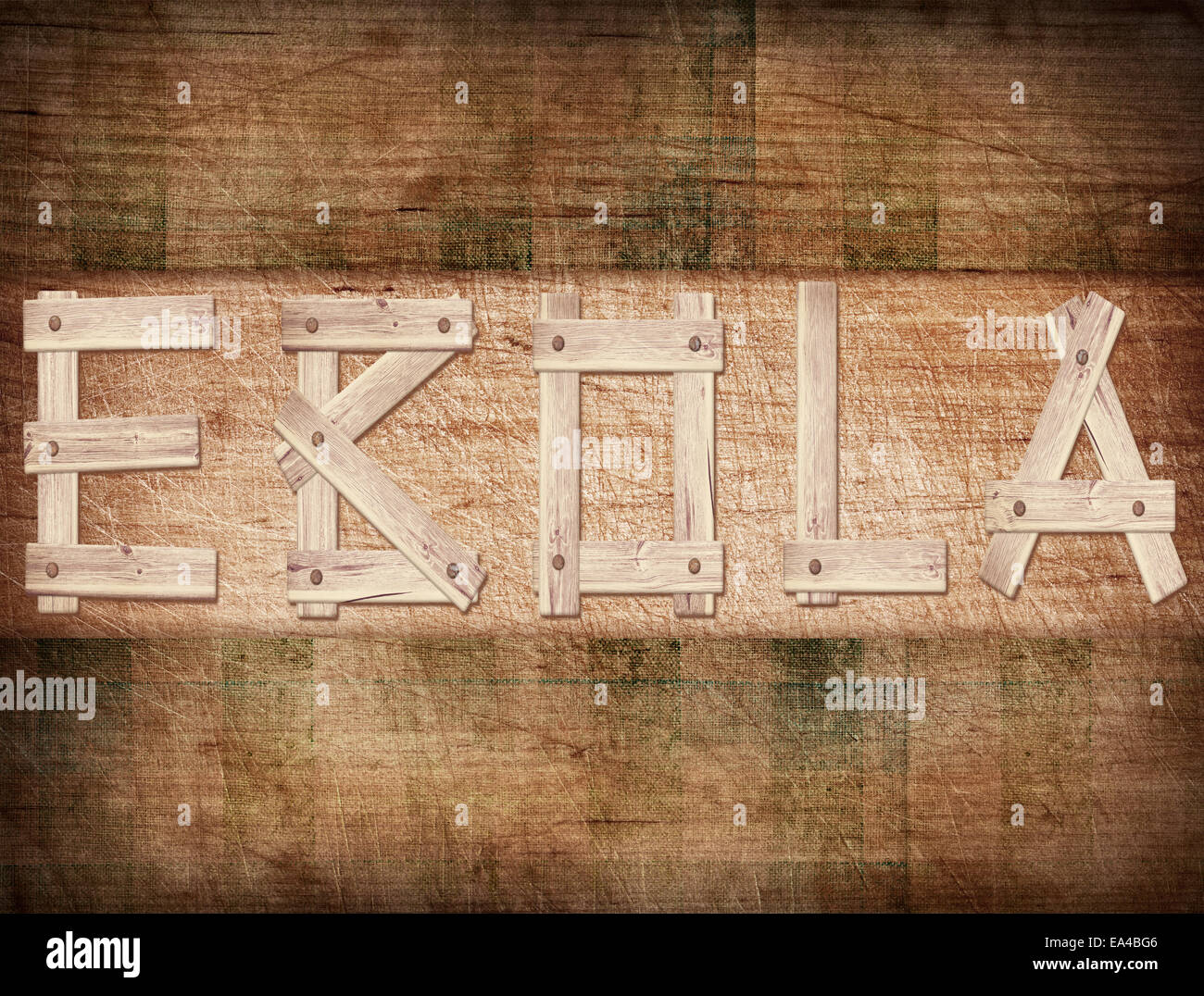 Brown ebola word on grunge wooden plank Stock Photo