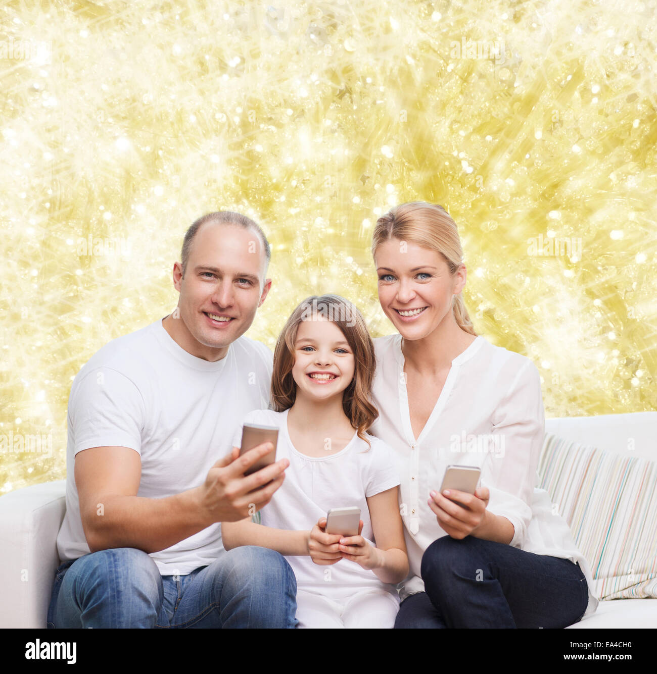 happy family with smartphones Stock Photo - Alamy